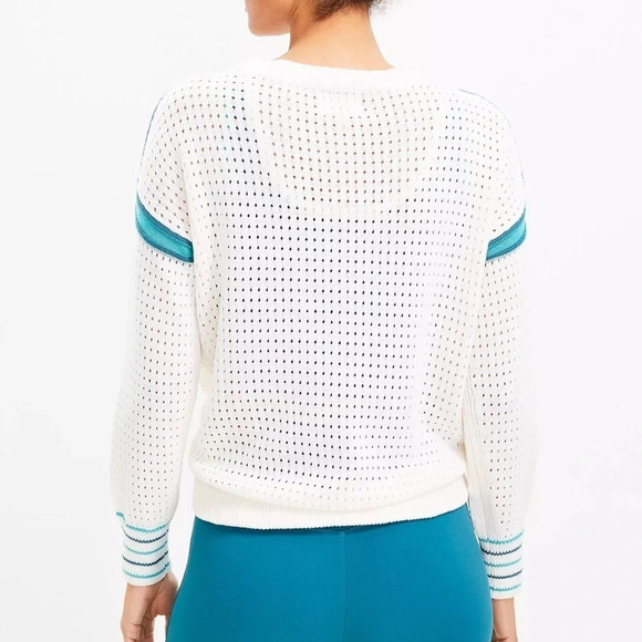 NWT L&G Striped Pointelle Drawstring Sweater - Picture 7 of 8